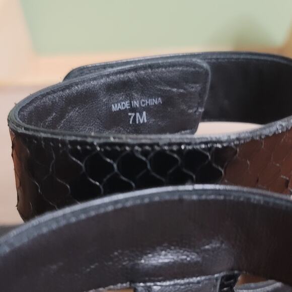 Ann Taylor Payton Leather Sandals 7 Black Ankle Strap Stiletto Heels Open Toe - Picture 5 of 8